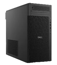 Black Dell computer tower on a light gray background